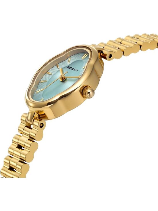 Women\'s Gold Blue Vintage Copper Mirrors Shape Dainty Ladies Quartz Luxury Watch main image 4